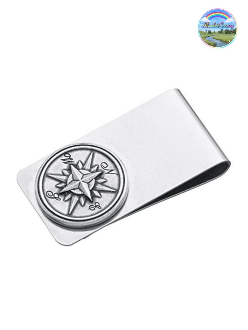 Compass Rose Money Clip Pewter Handcrafted USA Slim Travel Accessory